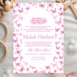 Invitation Élégant Papillons rose Aqiqa Aqeeqah islamique