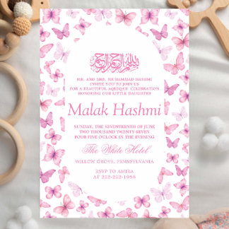 Invitation Élégant Papillons rose Aqiqa Aqeeqah islamique