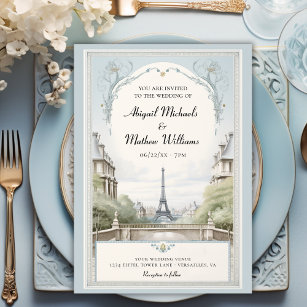 Invitation Elégant Paris Tour Eiffel Mariage bleu Poudrier
