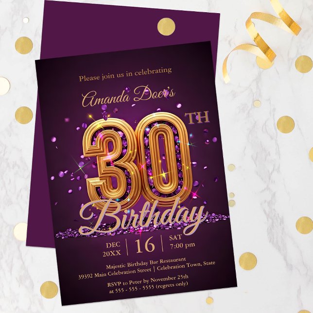 Invitation Élégant Parkling Purple et Gold 30e anniversaire (Créateur téléchargé)
