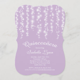 Invitation Élégant Parkling Purple Lights Quinceañera