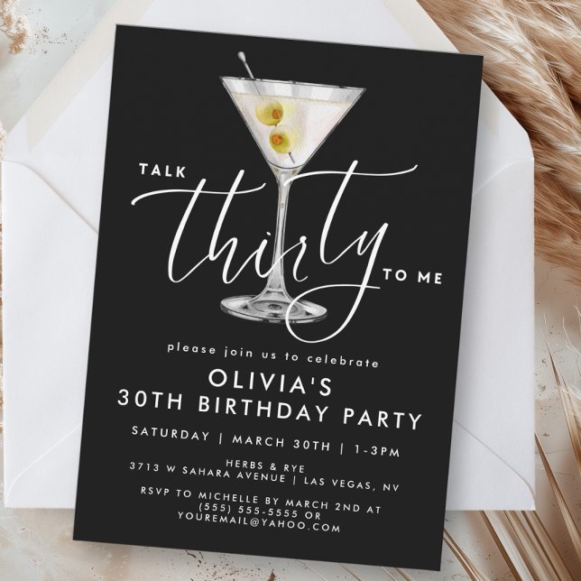 Invitation Élégant « Parle-moi de trente » Martini 30 ans (Créateur téléchargé)