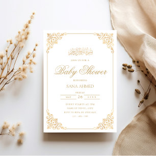 Invitation Élégant parti de Baby shower musulman Vintage Gold