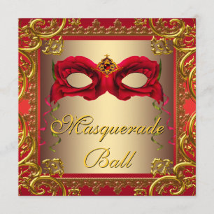 Invitation Élégant Parti de la mascarade rouge et de l'or
