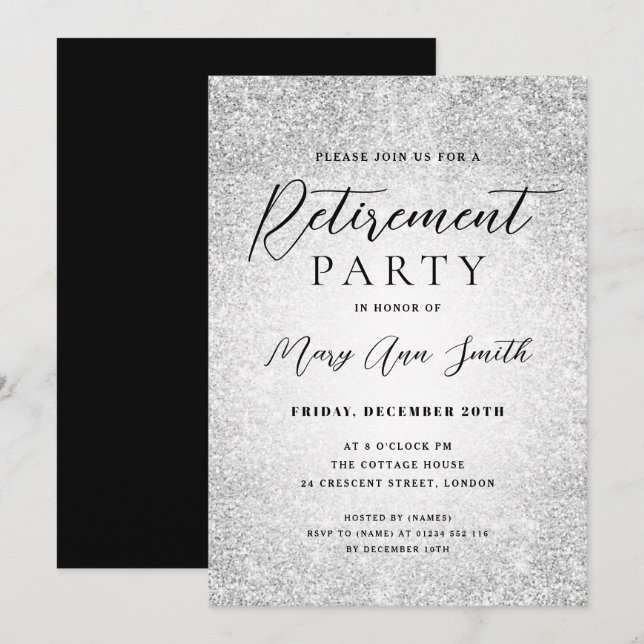 Invitation Élégant Parti de la retraite Glam Parties scintill (Devant / Derrière)