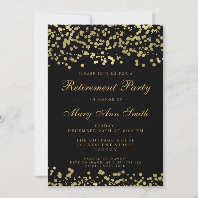Invitation Élégant Parti de la retraite Gold Foil Confetti (Devant)