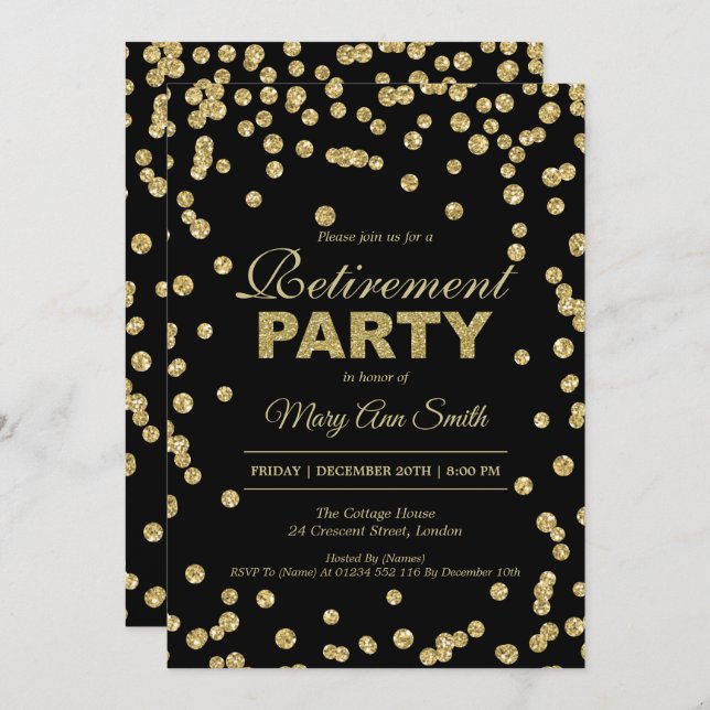Invitation Élégant Parti de la retraite Gold Parties scintill (Devant / Derrière)