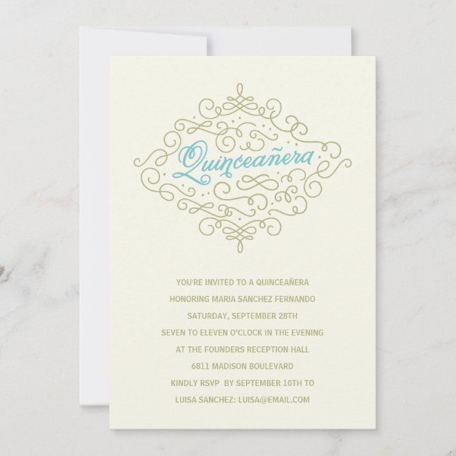 Invitation Élégant Parti de Quincennera d'or (Devant)