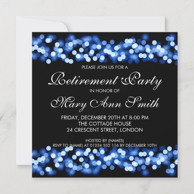Invitation Élégant parti de retraite Blue Hollywood Glam (Devant)
