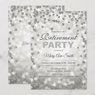 Invitation Élégant parti de retraite en argent Confetti & Lig