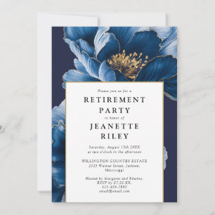 Invitation Élégant Parti de retraite floral bleu marine