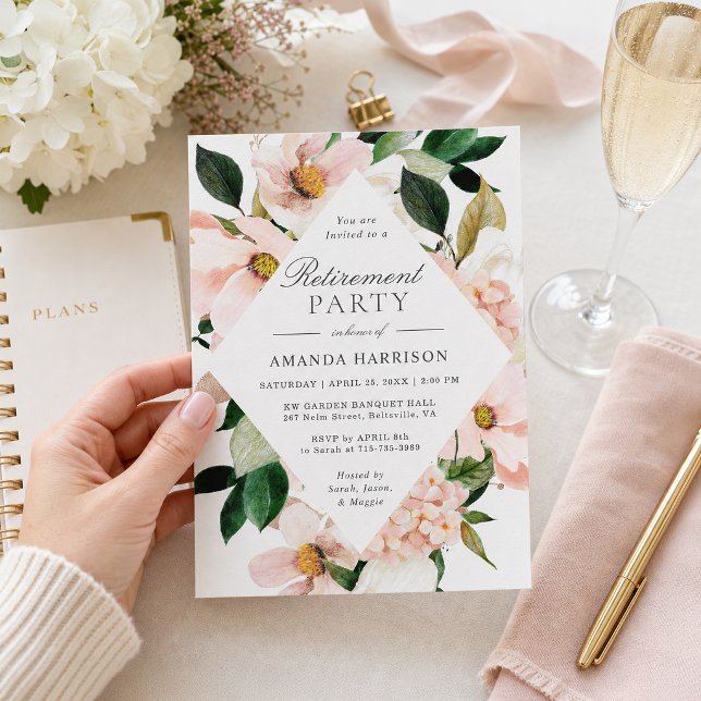 Invitation Élégant parti de retraite florale Hydrangea Blush (Créateur téléchargé)