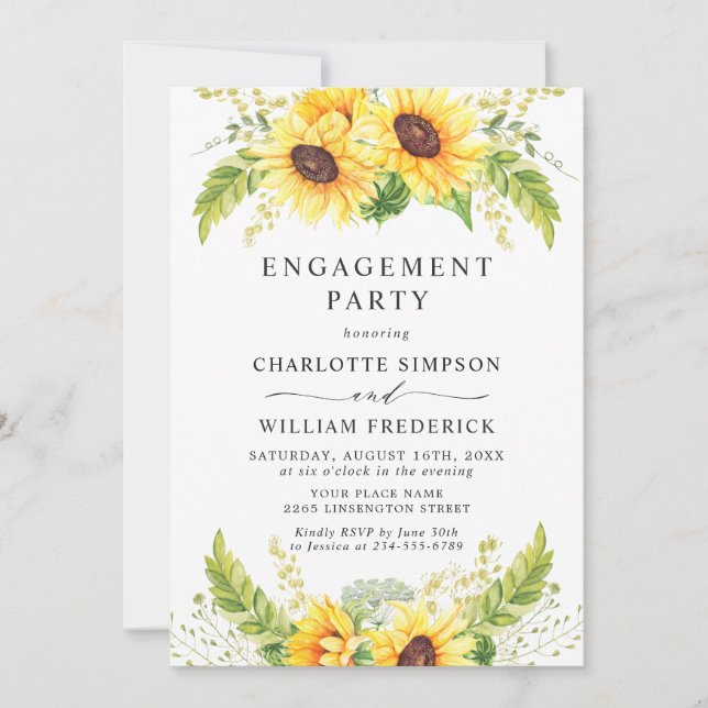 Invitation Élégant PARTI D'ENGAGEMENT Eucalyptus tournesol (Devant)
