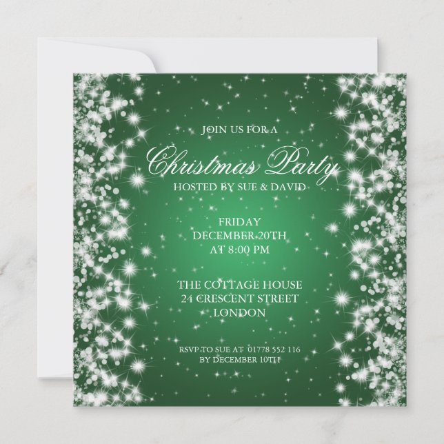 Invitation Élégant Parti Étincelle Verte (Devant)