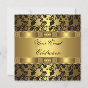 Invitation Élégant Parti Gold Black Floral