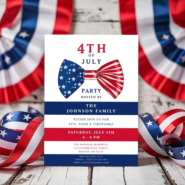 Invitation Élégant Parti Patriotique Rouge Blanc Bleu 4 juill (Elegant Patriotic Red White Blue 4th Of July Party Invitation)