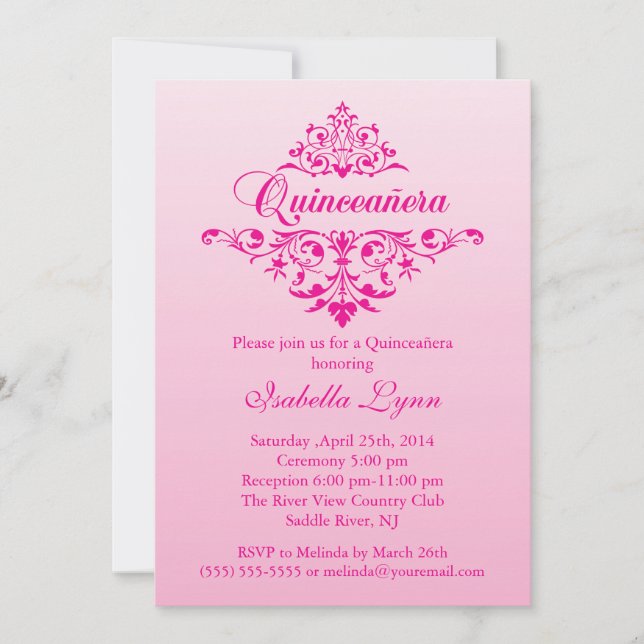 Invitation Élégant Parti Pink Ombre Quinceañera (Devant)