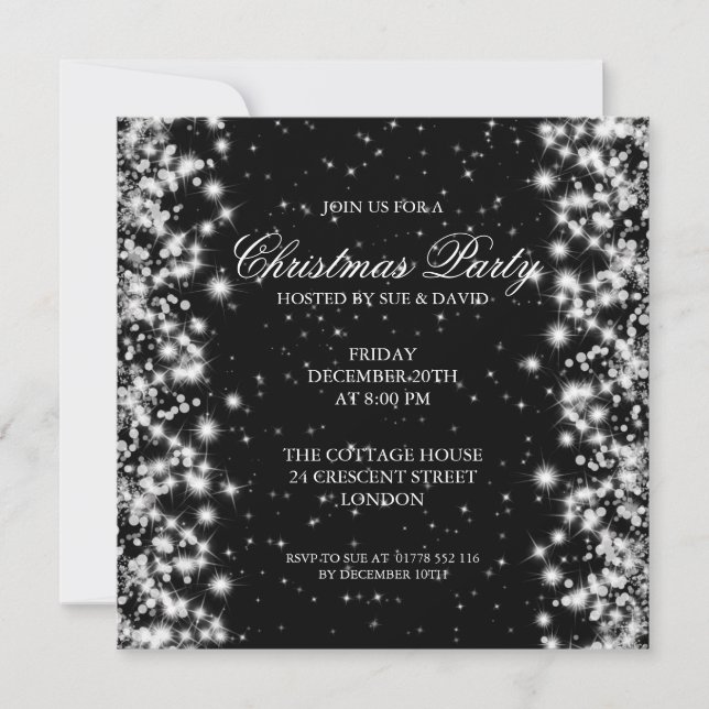 Invitation Élégant Parti Sparkle Black (Devant)