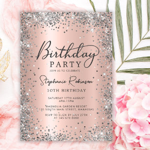 Invitation Elégant Parties scintillant Argent Rose Or 10e ann