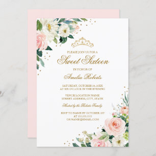 Invitation Élégant Parties scintillant Blush or Sweet sixteen