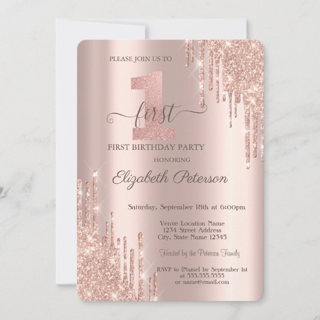Invitation Elégant Parties scintillant Drives Rose Gold 1er a (Devant)