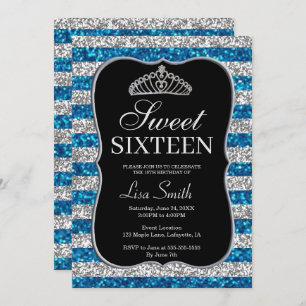Invitation Elégant Parties scintillant en argent chic bleu Ti
