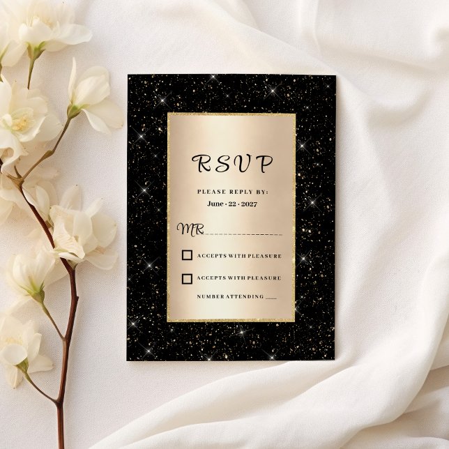 Invitation Elégant parties scintillant en or noir confetti RS (Elegant black gold glitter confetti RSVP )