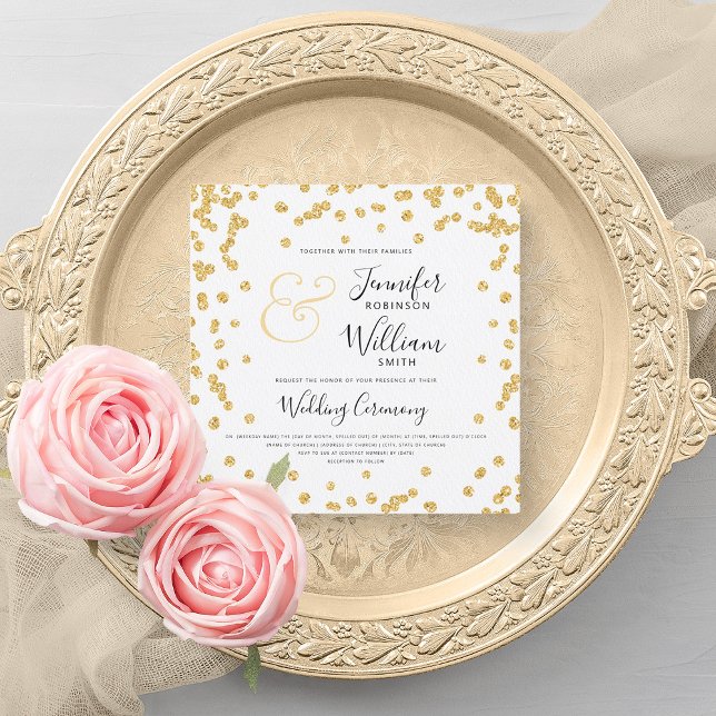 Invitation Élégant Parties scintillant or Confetti Script Mar (Elegant Gold Glitter Confetti Script Wedding Invitation)