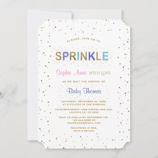 Invitation Elégant Parties scintillant or SPRINKLE Baby showe (Devant)