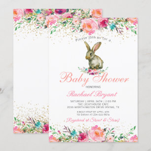 Invitation Élégant Parties scintillant rose Floral or Baby sh
