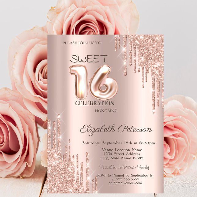 Invitation Élégant Parties scintillant Rose Gold Sweet 16 (Créateur téléchargé)