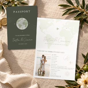 Invitation Élégant passeport de voyage vert pour mariage de d
