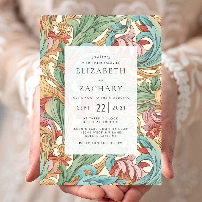 Invitation Élégant Pastel Art Nouveau Mariage botanique (Créateur téléchargé)