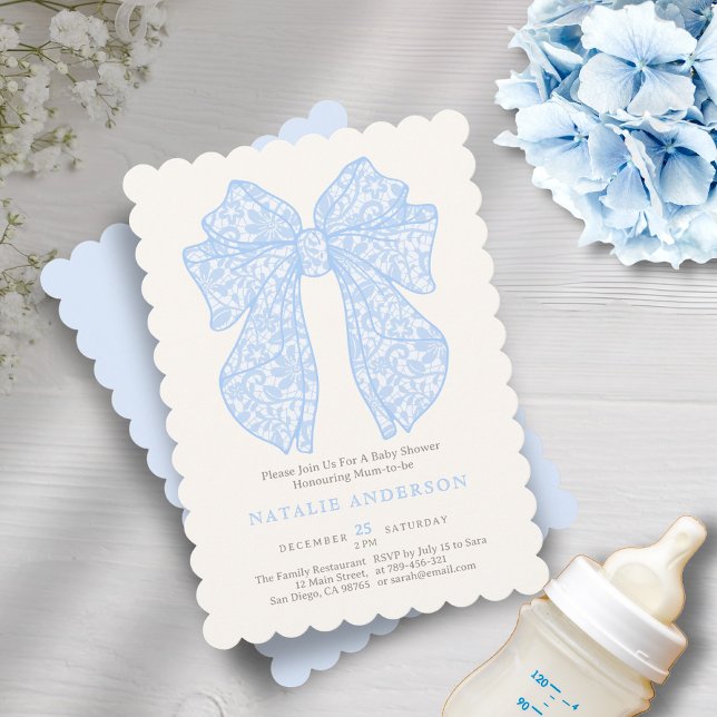 Invitation Elégant Pastel Baby Blue Lace Baby shower coquette (Elegant Pastel Baby Blue Lace Coquette Baby Shower Invitation)
