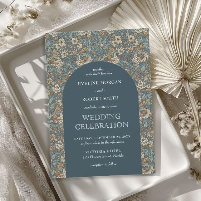 Invitation Elégant pastel bleu beige floral Art Nouveau (Elegant pastel blue beige floral Art Nouveau Invitation)