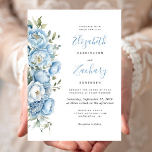 Invitation Elégant Pastel Blue Aquarelle Floral Mariage