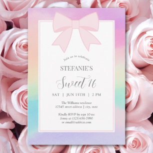 Invitation Élégant Pastel Doux Rose Bow Sweet 16 Anniversaire