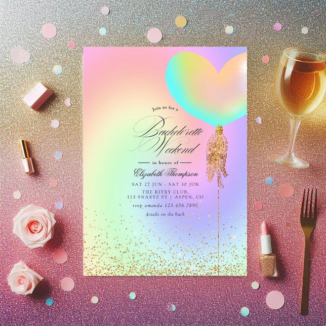 Invitation Elégant Pastel Faux Parties scintillant Bacheloret (Elegant Pastel Faux Glitter Bachelorette Weekend Invitation)