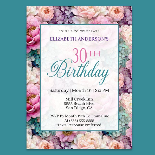Invitation Elegant Pastel Floral Garden 30th Birthday (Créateur téléchargé)