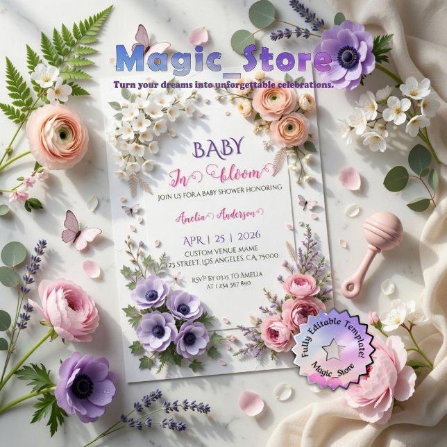 Invitation Elegant Pastel Floral Garden Baby In Bloom (Créateur téléchargé)