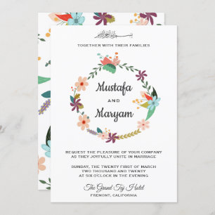 Invitation Élégant Pastel Floral Wreath Mariage islamique