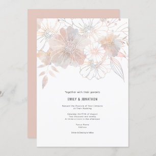 Invitation Élégant Pastel Florals Blush Peach Grey Mariage