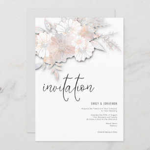 Invitation Élégant Pastel Florals Peach Blush Grey Mariage