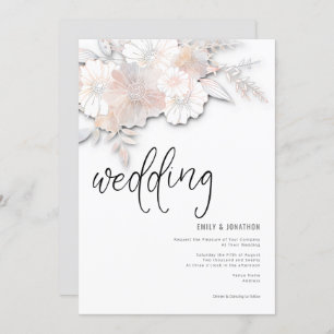Invitation Élégant Pastel Florals Peach Blush Grey Mariage