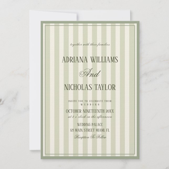 Invitation Elegant Pastel Green Striped Wedding (Devant)