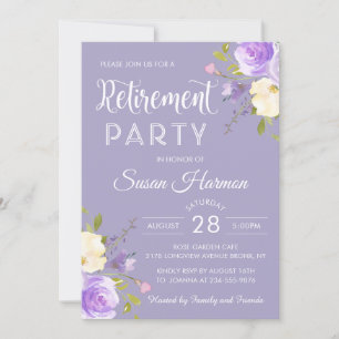 Invitation Élégant Pastel Purple Floral Retraite Party