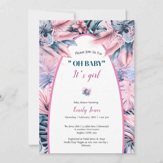 Invitation Elégant pastel rose bleu oh baby shower (Devant)