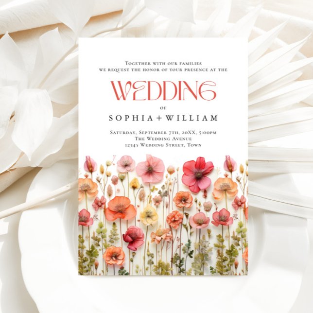 Invitation Élégant Pastel rose Boho Fleurs sauvages Mariage (Créateur téléchargé)