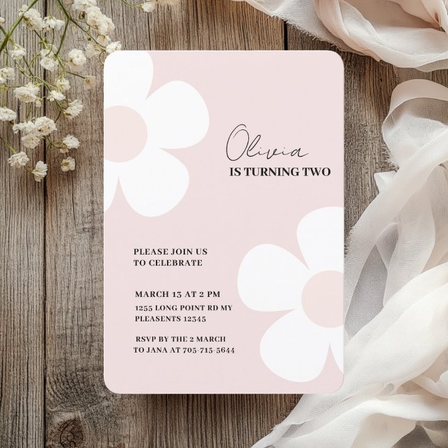 Invitation Elégant Pastel Rose Daisy Printemps Anniversaire (Créateur téléchargé)