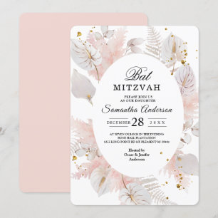 Invitation Elégant Pastel Rose Floral Frame & Gold Drops